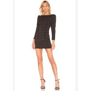 Revolve | NWT H:ours Long Sleeve Plaid Black And White Mini Dress Size L